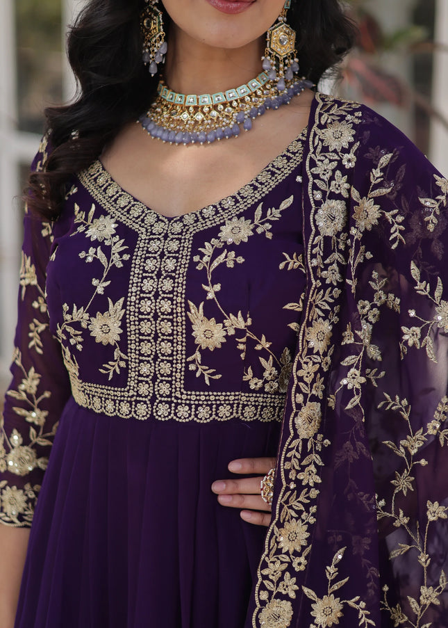 Purple Embroidered Anarkali Gown