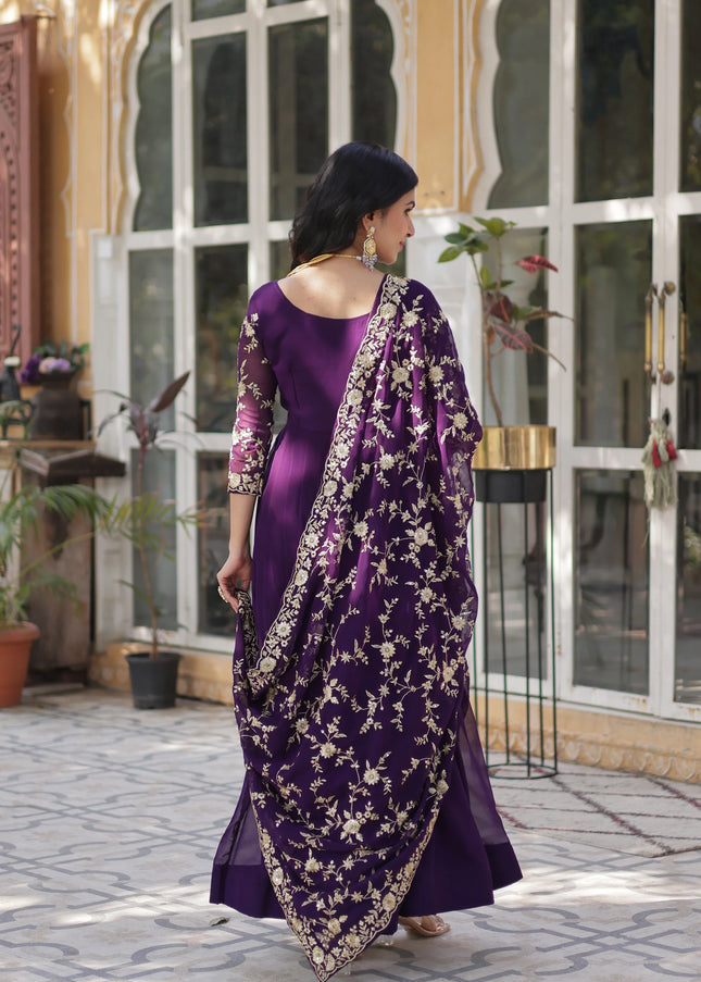Purple Embroidered Anarkali Gown