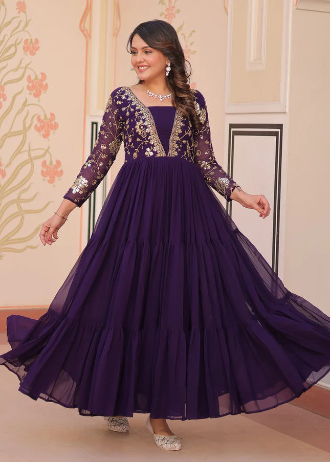 Purple Embroidered Anarkali Gown