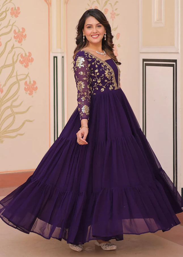 Purple Embroidered Anarkali Gown