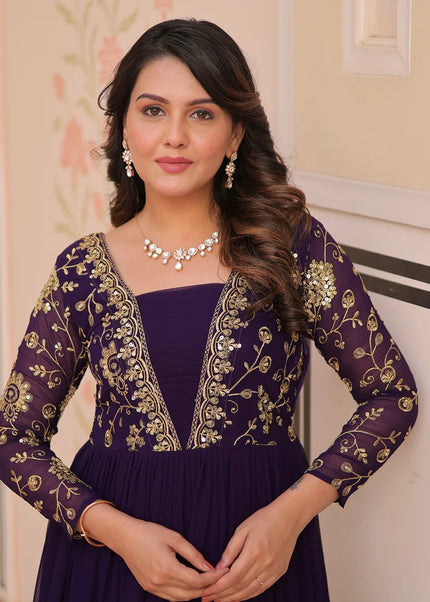 Purple Embroidered Anarkali Gown