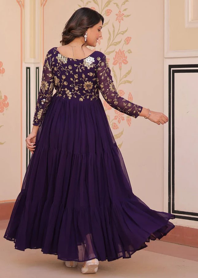 Purple Embroidered Anarkali Gown