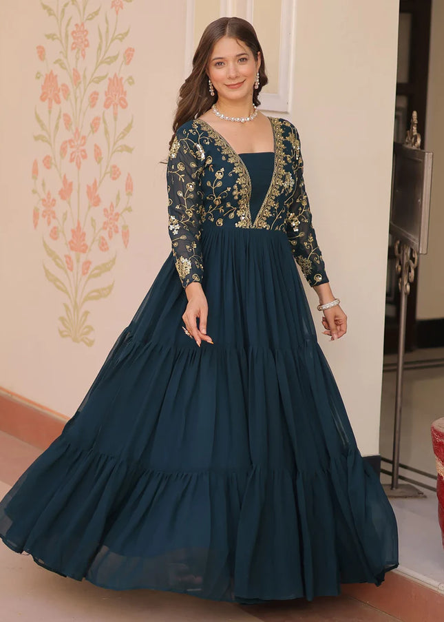 Teal Embroidered Anarkali Gown