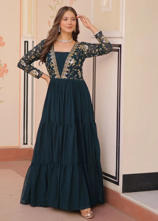 Teal Embroidered Anarkali Gown