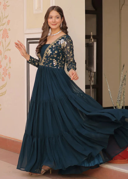 Teal Embroidered Anarkali Gown