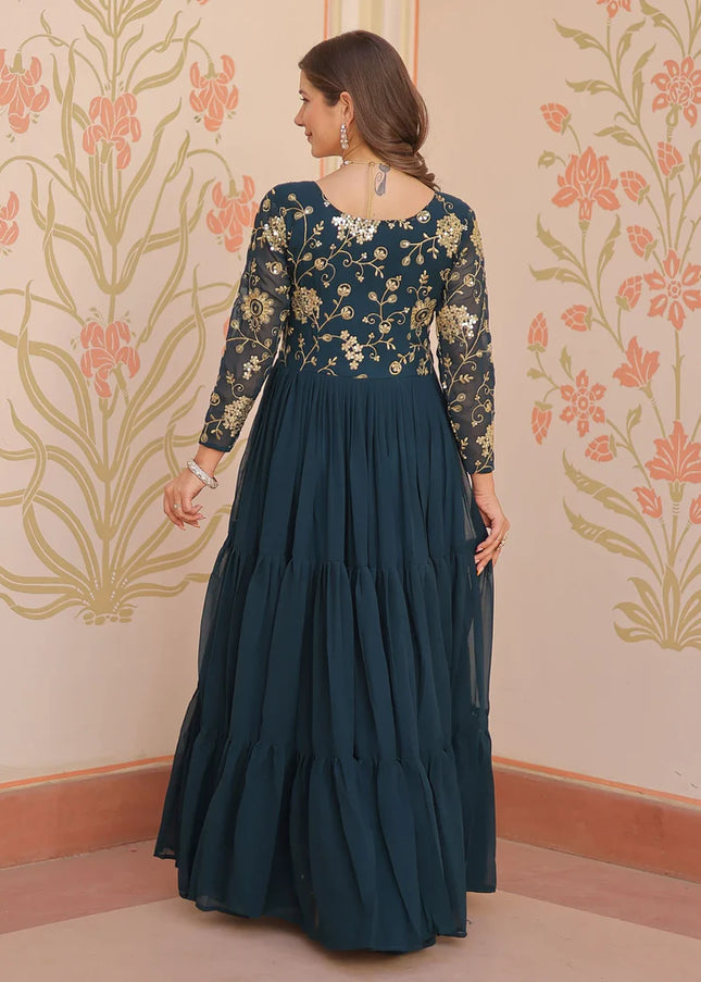Teal Embroidered Anarkali Gown