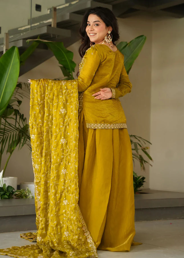 Mustard Yellow Embroidered Sharara Suit