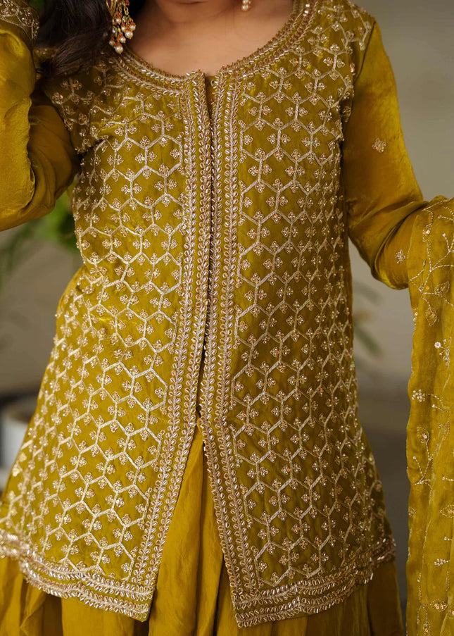 Mustard Yellow Embroidered Sharara Suit
