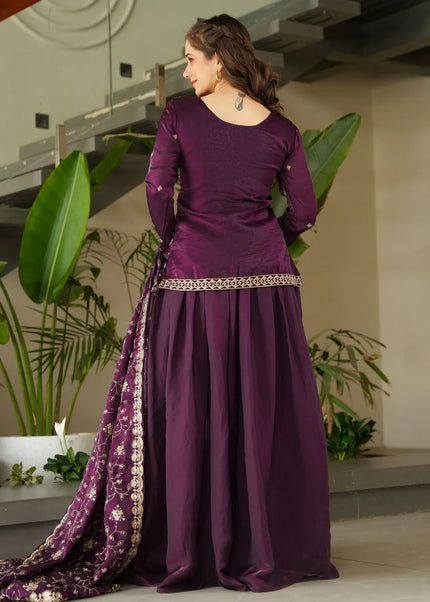 Purple Embroidered Sharara Suit