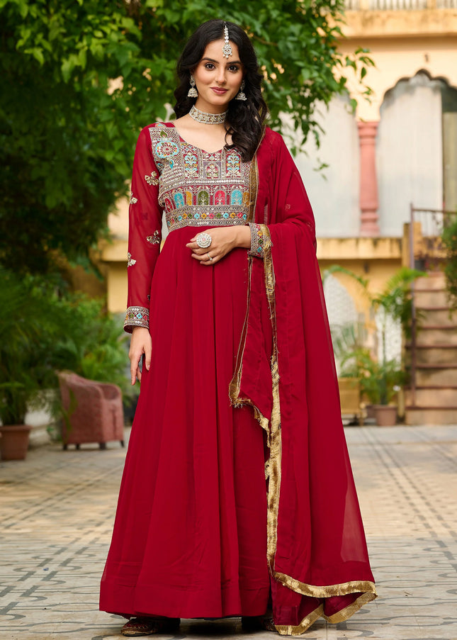 Maroon Embroidered Anarkali Gown
