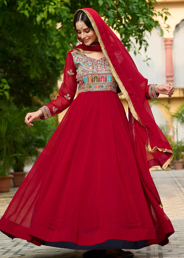Maroon Embroidered Anarkali Gown
