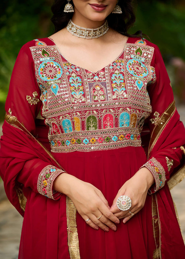Maroon Embroidered Anarkali Gown