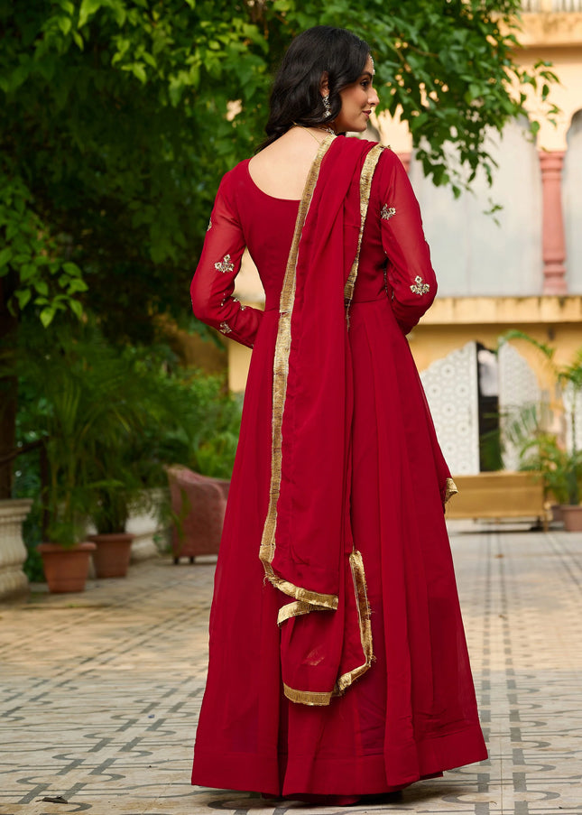 Maroon Embroidered Anarkali Gown