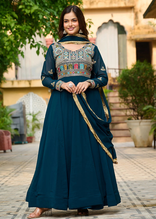 Blue Embroidered Anarkali Gown