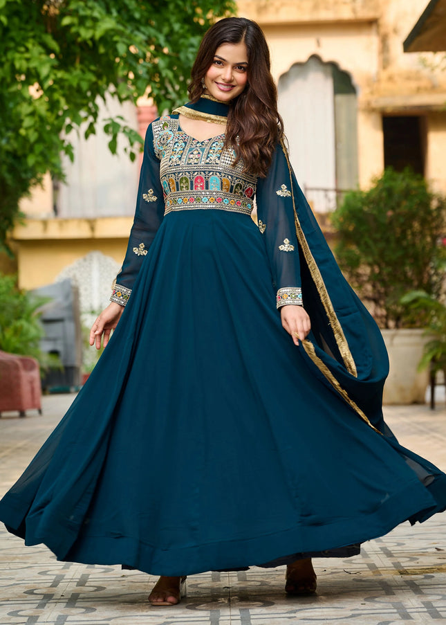 Blue Embroidered Anarkali Gown