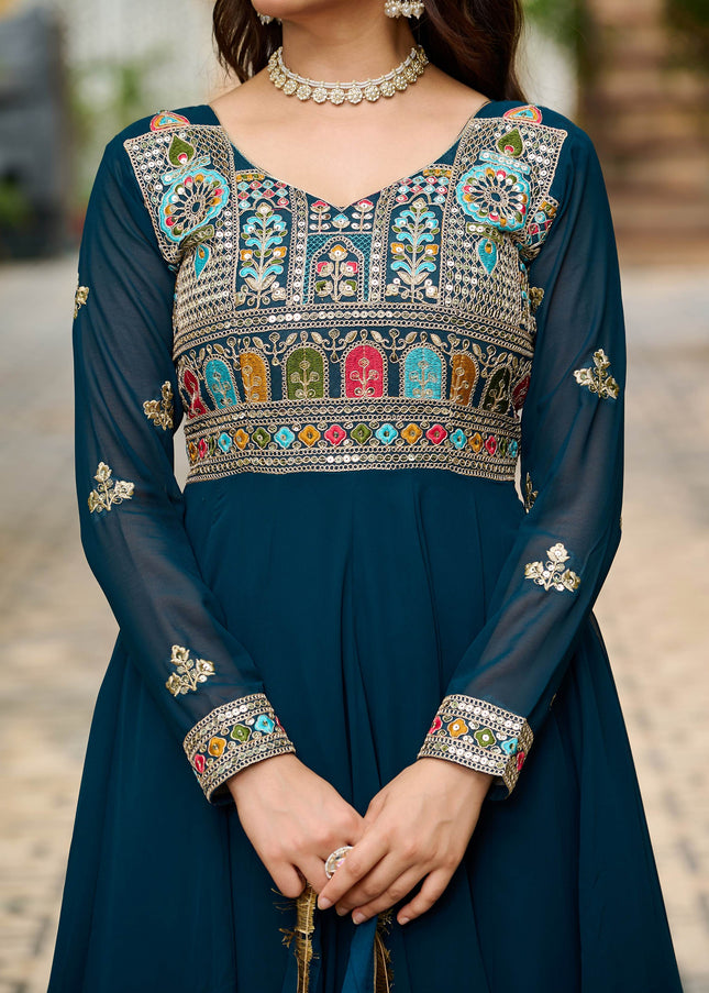 Blue Embroidered Anarkali Gown