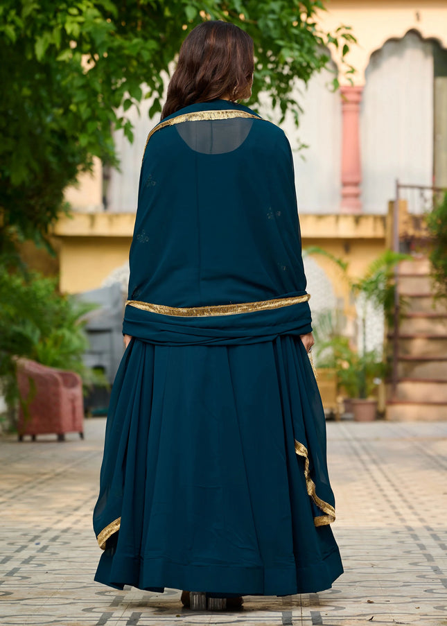 Blue Embroidered Anarkali Gown