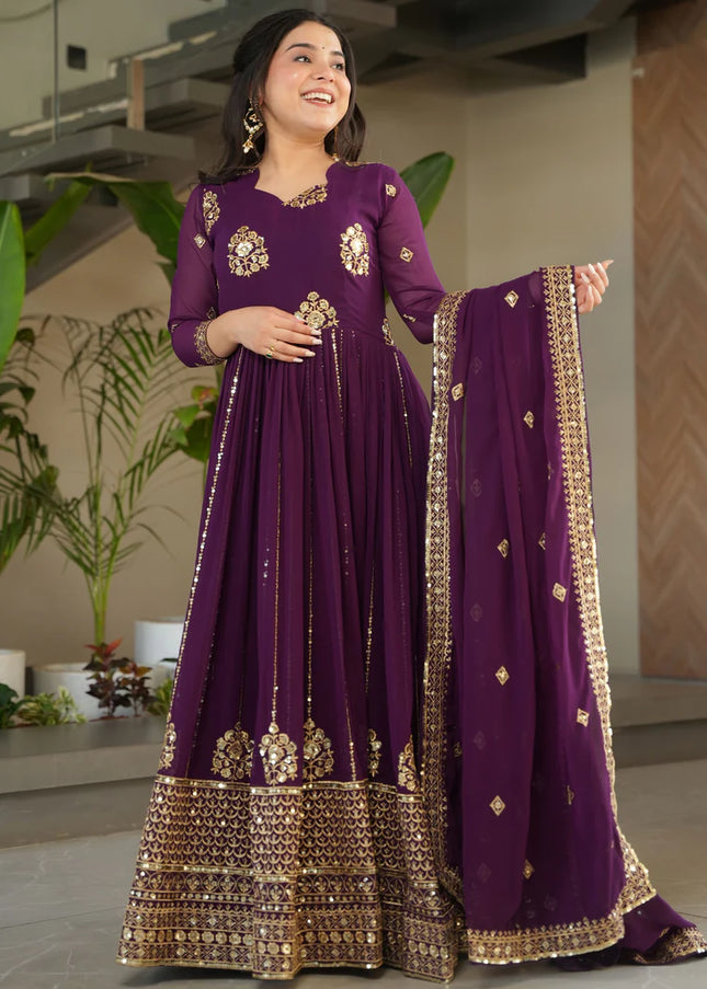 Purple Embroidered Anarkali Gown