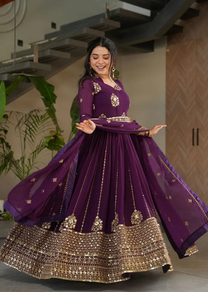 Purple Embroidered Anarkali Gown