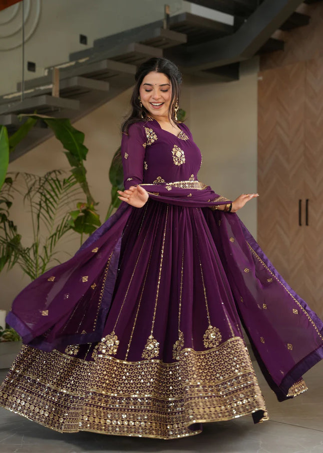 Purple Embroidered Anarkali Gown