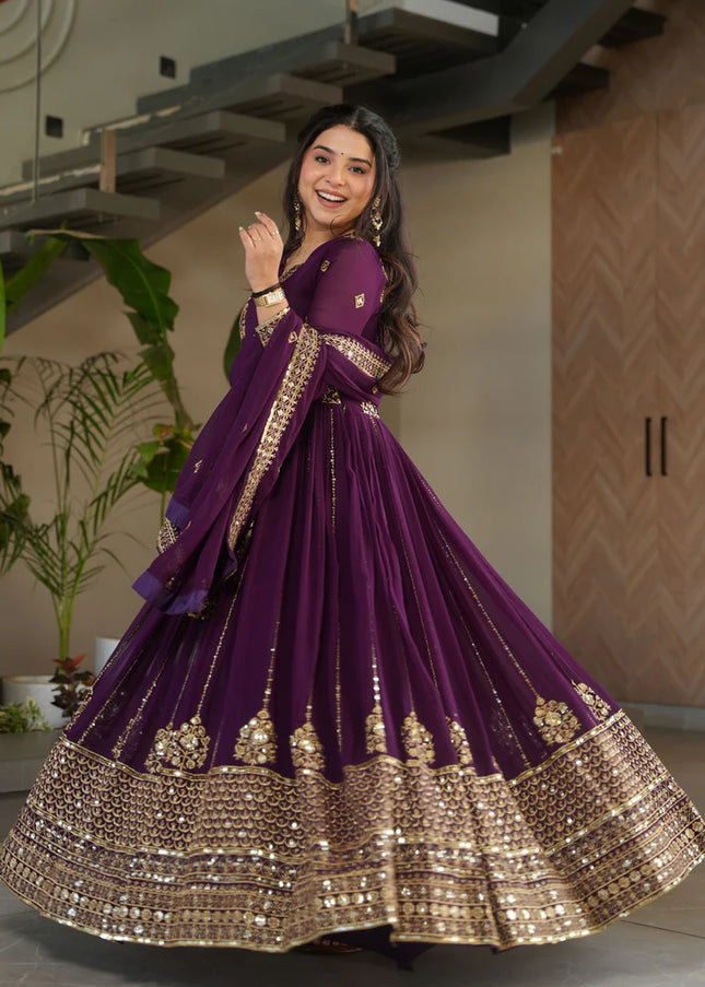 Purple Embroidered Anarkali Gown
