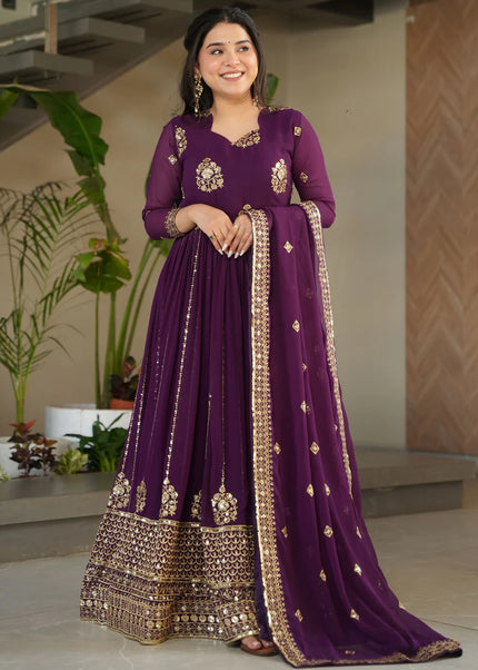 Purple Embroidered Anarkali Gown
