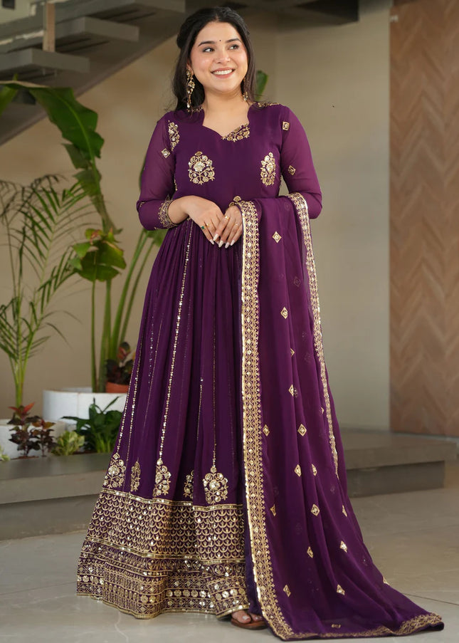 Purple Embroidered Anarkali Gown