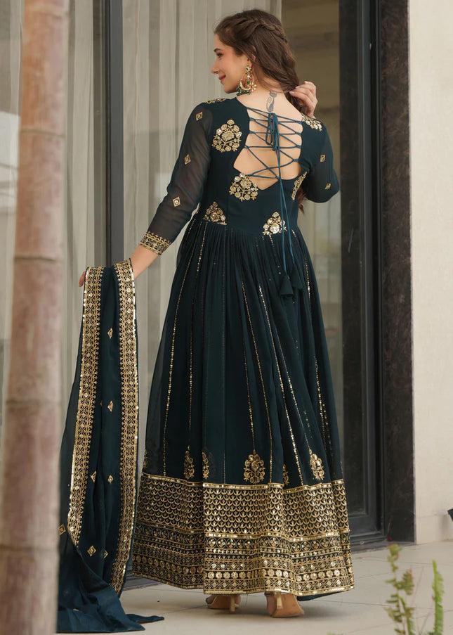 Navy Blue Embroidered Anarkali Gown