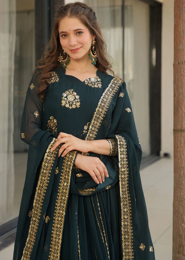 Navy Blue Embroidered Anarkali Gown