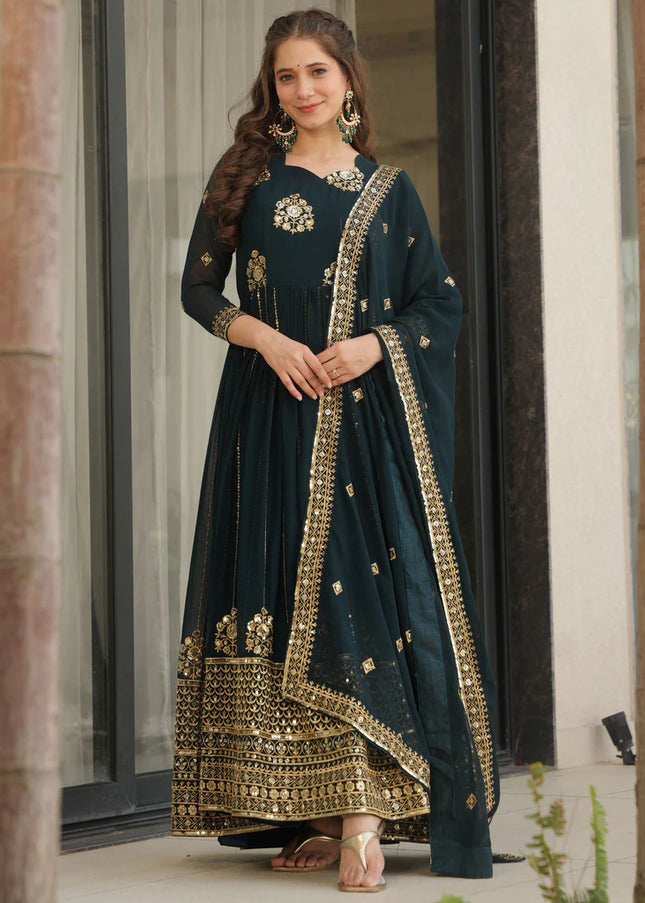 Navy Blue Embroidered Anarkali Gown