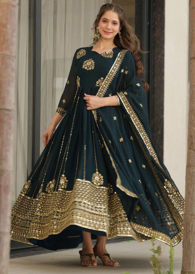 Navy Blue Embroidered Anarkali Gown