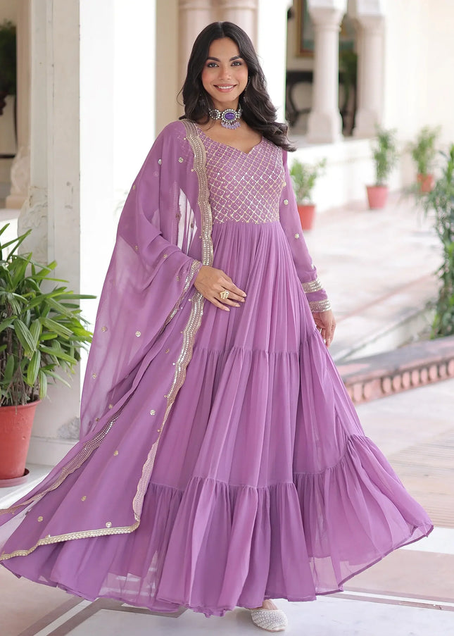 Lavender Embroidered Anarkali Gown