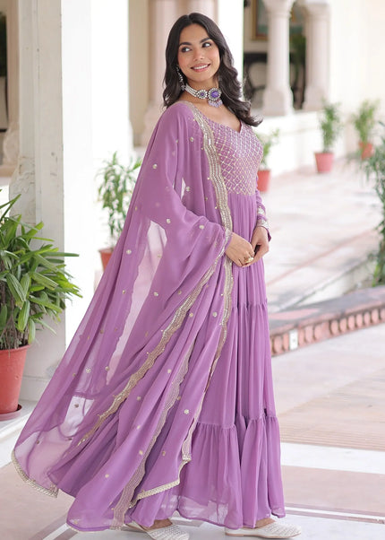 Lavender Embroidered Anarkali Gown