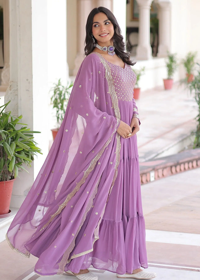 Lavender Embroidered Anarkali Gown