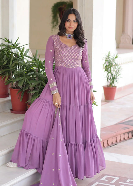 Lavender Embroidered Anarkali Gown