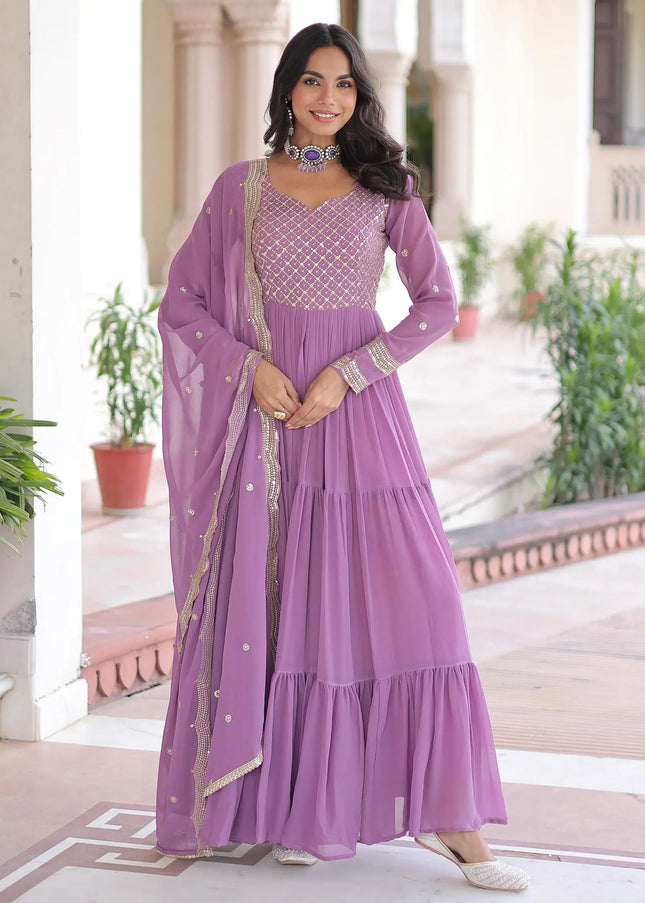 Lavender Embroidered Anarkali Gown