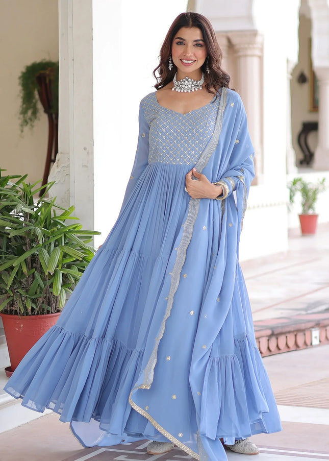 Sky Blue Embroidered Anarkali Gown