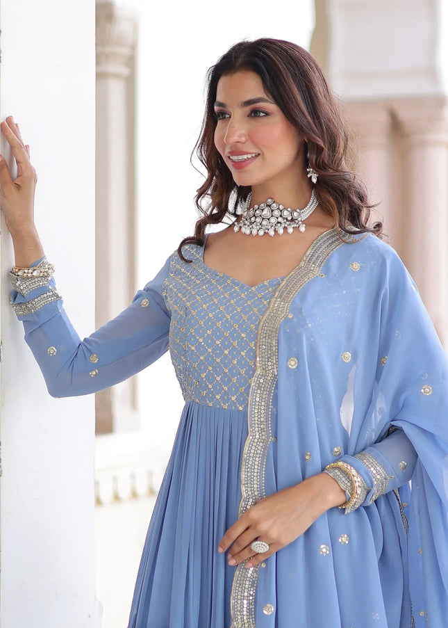 Sky Blue Embroidered Anarkali Gown