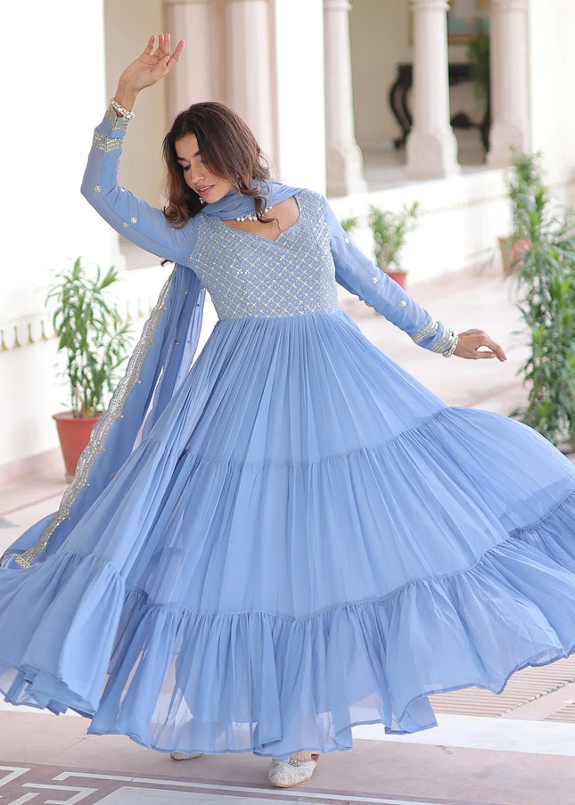 Sky Blue Embroidered Anarkali Gown