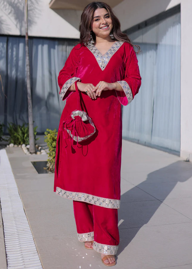 Pink Embroidered Pant Style Suit
