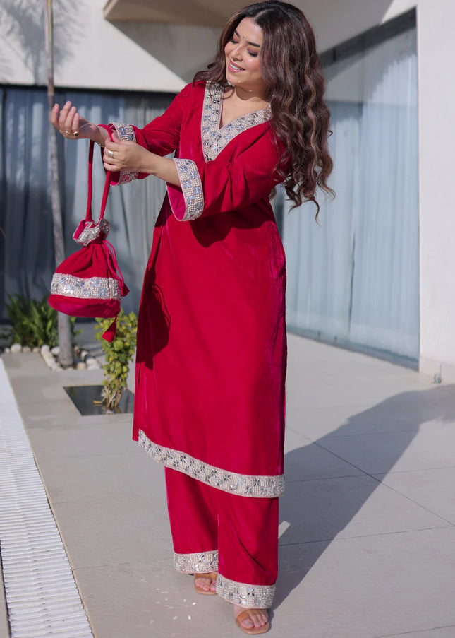 Pink Embroidered Pant Style Suit
