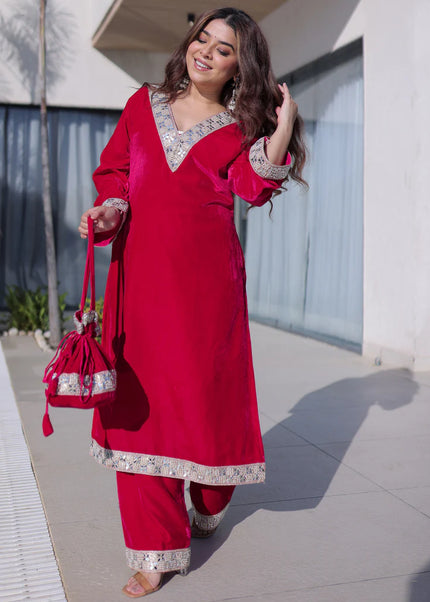 Pink Embroidered Pant Style Suit