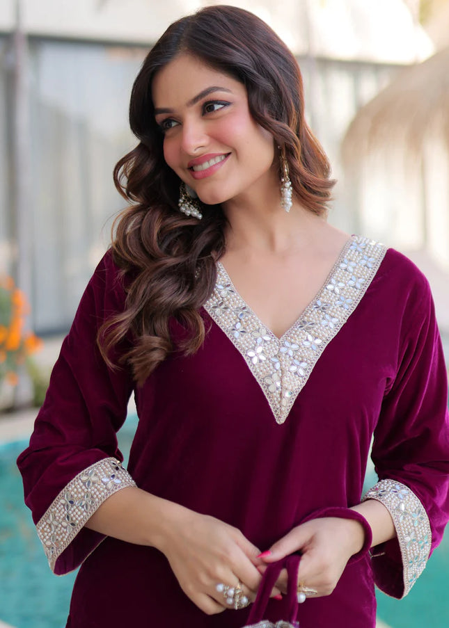 Purple Embroidered Pant Style Suit