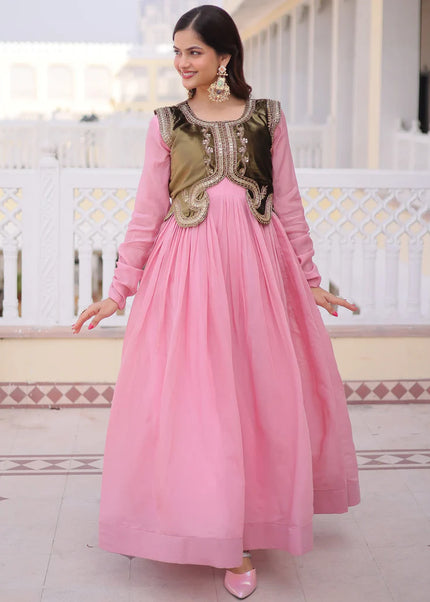 Chanderi Embroidered Jacket Style Anarkali Gown Series