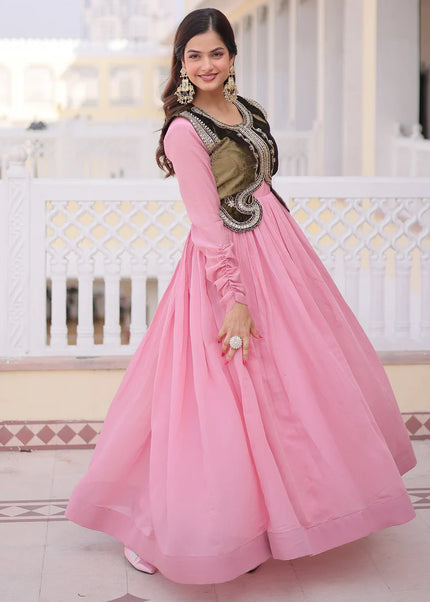 Chanderi Embroidered Jacket Style Anarkali Gown Series