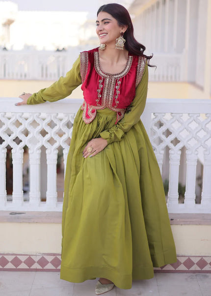 Chanderi Embroidered Jacket Style Anarkali Gown Series