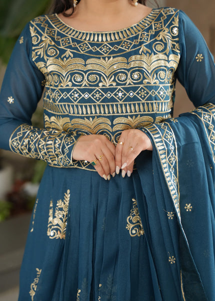 Teal Embroidered Anarkali Gown
