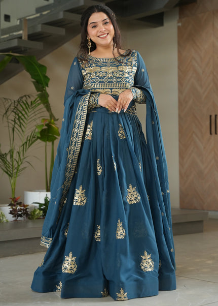 Teal Embroidered Anarkali Gown