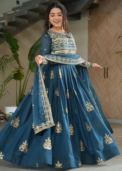 Teal Embroidered Anarkali Gown