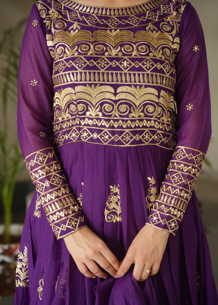 Purple Embroidered Anarkali Gown